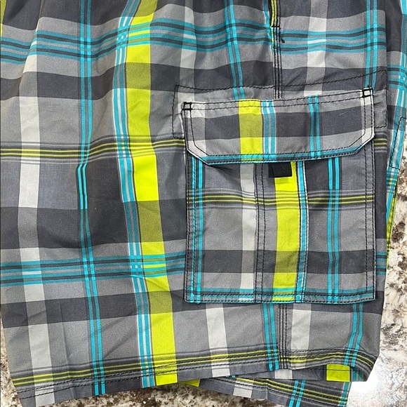 Kanu Surf Gray and Yellow Cargo Board Shorts/ Bathing Suit with Elastic Waist - Picture 5 of 9